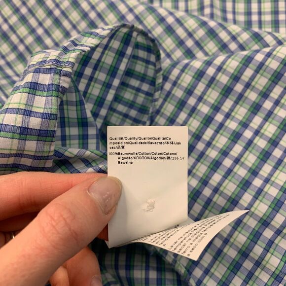 Hugo Boss Shirt Mens 16 Blue Green Slim Sharp Fit Plaid Button Up Long Sleeve - Picture 7 of 11